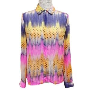 Anthropologie Leifsdottir Colorful All Silk Button Up Long Sleeve Blouse Size 0